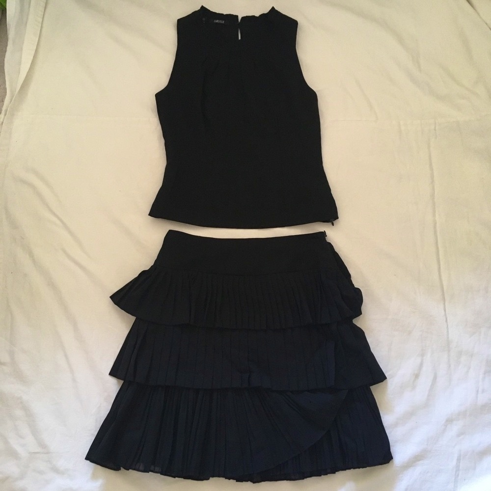 Black Sleeveless Ruffle Top Mini Skirt set